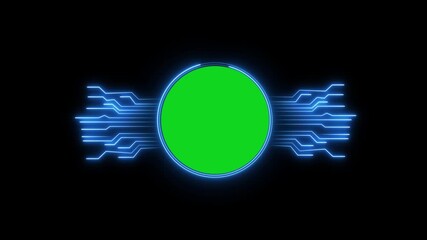 Green Circle with Blue Neon Circuit Board Design on Black Background green screen chroma key