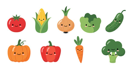 Cartoon vegetables collection isolated on white background for design