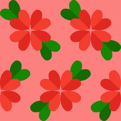 Charming seamless pattern featuring flowers and leaves, made up of heart-shaped elements. Ideal for Valentine's Day products, such as wrapping paper, banners, love-themed graphics, and romantic decor.