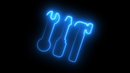 Glowing neon Wrench and Screwdriver icon isolated on black background