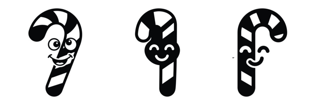 black silhouette candy cane giggle on a white background graphic design