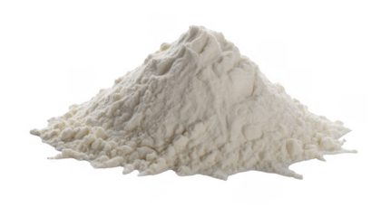 Pile of white flour powder isolated on a transparent background