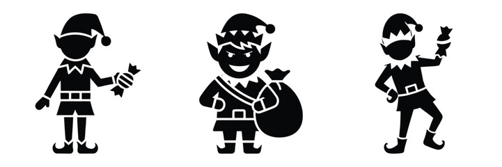 black silhouette elf candy steal on a white background graphic design
