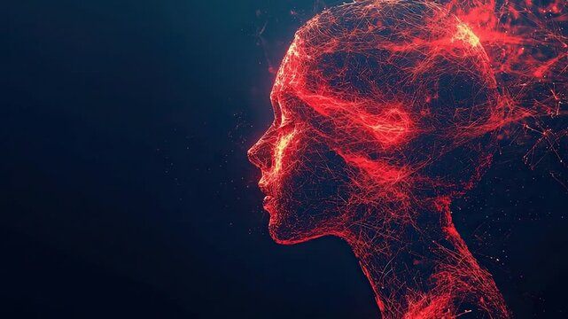 abstract concept girl profile silhouette with chaotic red lines video