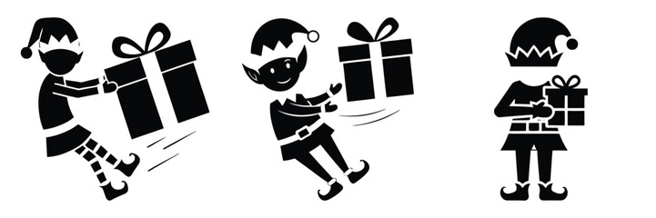 black silhouette elf gift bounce on a white background graphic design