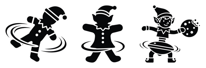 black silhouette elf cookie spin on a white background graphic design