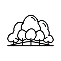 Simple black and white line art icon of a group of stylized trees