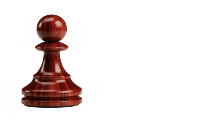 Polished dark red wooden chess pawn piece isolated on a transparent background
