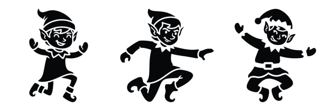 black silhouette elf smirk jump on a white background graphic design