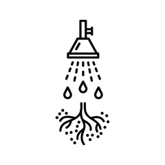 Shower head watering plant roots, growth concept, isolated on
