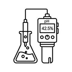 Ph meter measuring liquid in a conical flask, laboratory equipment