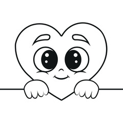 Cute heart character peeking over a line isolated on white background