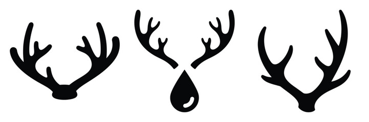 black silhouette reindeer antler drop on a white background graphic design