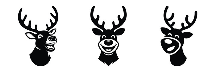 black silhouette reindeer big smile on a white background graphic design