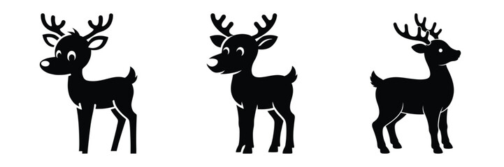 Fototapeta premium black silhouette reindeer blinky shine on a white background graphic design