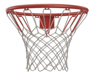 Red basketball hoop with white net isolated on a transparent background