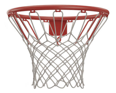 Red basketball hoop with white net isolated on a transparent background - Powered by Adobe