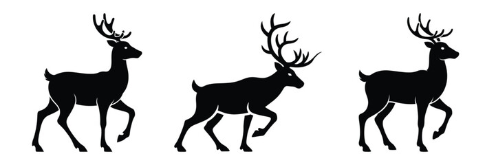 black silhouette reindeer frosty step on a white background graphic design