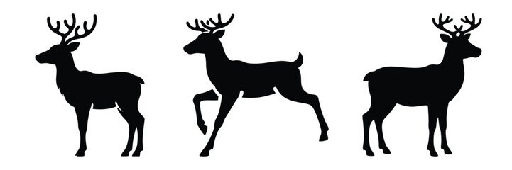 black silhouette reindeer frost hop on a white background graphic design