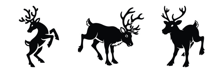 black silhouette reindeer funny stomp on a white background graphic design