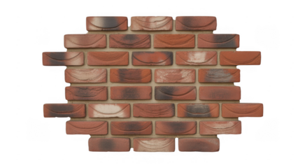 Red brick wall texture with curved indentations isolated on a transparent background