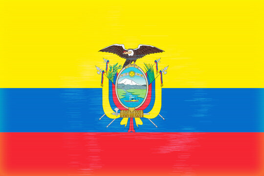 A textured illustration shows the flag of an Andean nation, featuring vibrant yellow, blue, and red stripes and a central coat of arms with an eagle and
