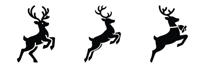 black silhouette reindeer jingle hop on a white background graphic design
