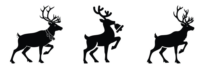 black silhouette reindeer jingle step on a white background graphic design