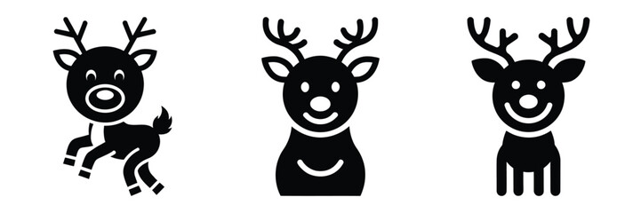black silhouette reindeer smiley bounce on a white background graphic design
