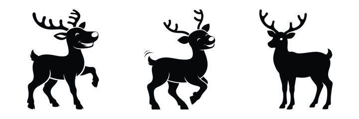 black silhouette reindeer wiggle grin on a white background graphic design