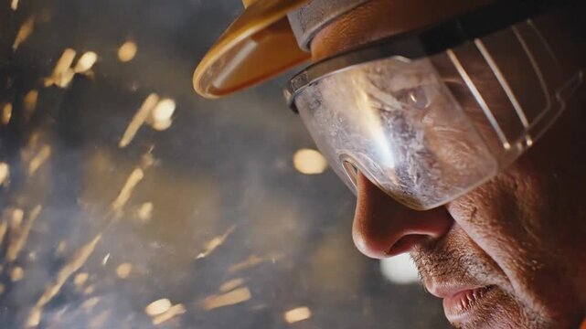 Steelworker Grinding Metal with Protective Gear