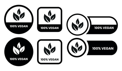 Vegan food icon set badge sign. Bio, Ecology, Organic logos and badges, label, tag. Green leaf on white background. Vector illustration. Vegan food logo, label, sign, badge, symbol, banner.