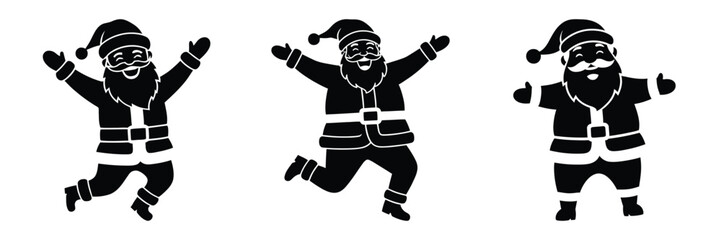 black silhouette santa laugh jump on a white background graphic design