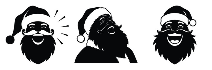 black silhouette santa laugh burst on a white background graphic design