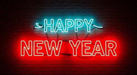 Obraz premium Bright Neon Happy New Year Celebration Wishes