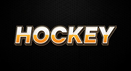 HOCKEY illustrated word graphic design featuring orange highlights on a dark backdrop