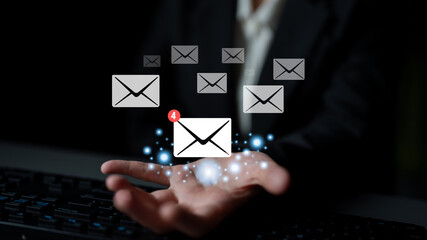 An email inbox with a new message notification alert. A concept of digital communication, correspondence, and unread electronic mail. Motif