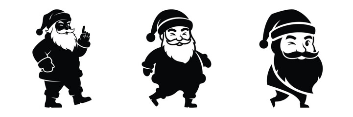 black silhouette santa wink step on a white background graphic design