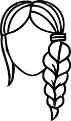 Woman's head profile outline with a side braid hairstyle, simple line art illustration for avatar, logo, or icon design projects isolated on transparent background, Vector