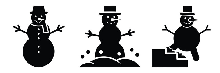 black silhouette snowman crunch step on a white background graphic design