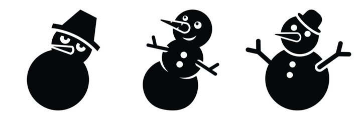 black silhouette snowman dorky tilt on a white background graphic design