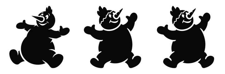 black silhouette snowman frosty stumble on a white background graphic design