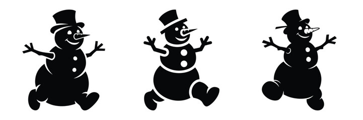 black silhouette snowman frosty hop on a white background graphic design