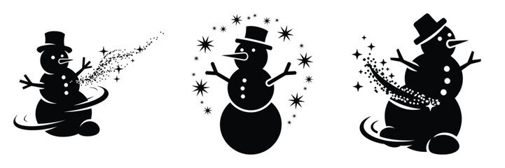 black silhouette snowman glitter spin on a white background graphic design