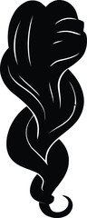 Stylized black silhouette of flowing, wavy lines resembling long hair or abstract smoke, a clean graphic element on transparent background. isolated on transparent background, Vector