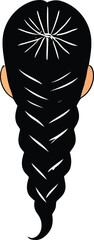 Woman with long black braided hair, viewed from behind in a simple graphic illustration. a classic, elegant hairstyle portrait design. isolated on transparent background, Vector