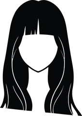 Stylized female silhouette with long hair and bangs, minimalist avatar design, vector illustration for user profile and identity concept. isolated on transparent background, Vector