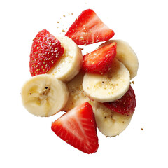 Freshly sliced banana and strawberry mix with sprinkles, a healthy and vibrant fruit snack isolated for design