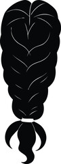 Stylized silhouette vector illustration of a long braided pigtail hairstyle with a visible hair tie, ideal for fashion and beauty. isolated on transparent background, Vector