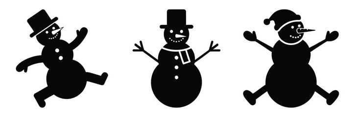 black silhouette snowman slip hop on a white background graphic design